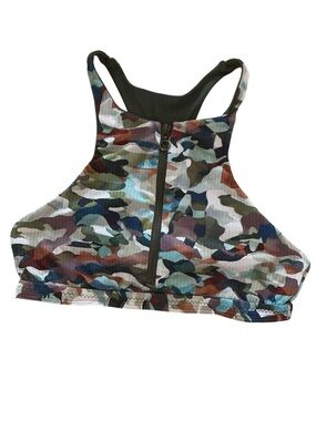 Becca Cora High Neck swim top Medium orange Large camouflage green high neck